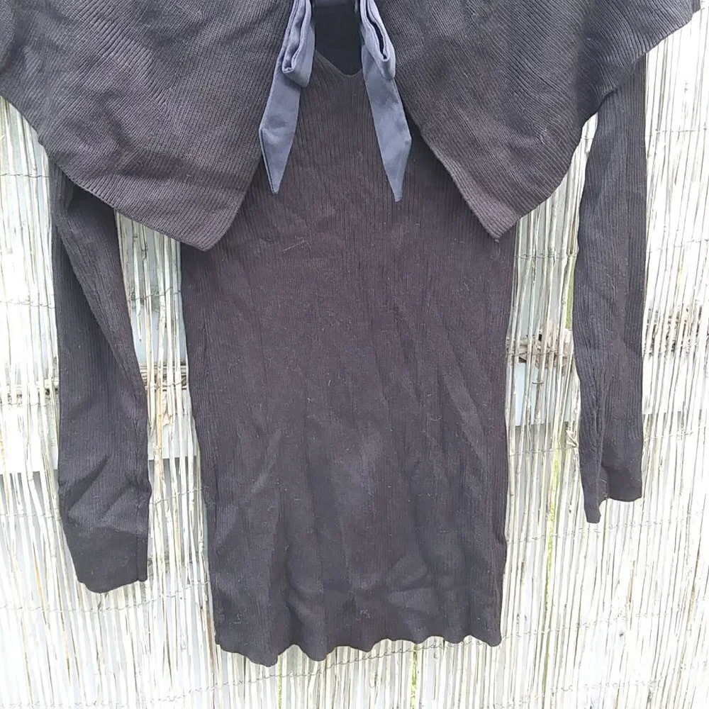 White House Black Market Black Sweater with Cowl, Peekaboo Area & Bow - XS NWT
